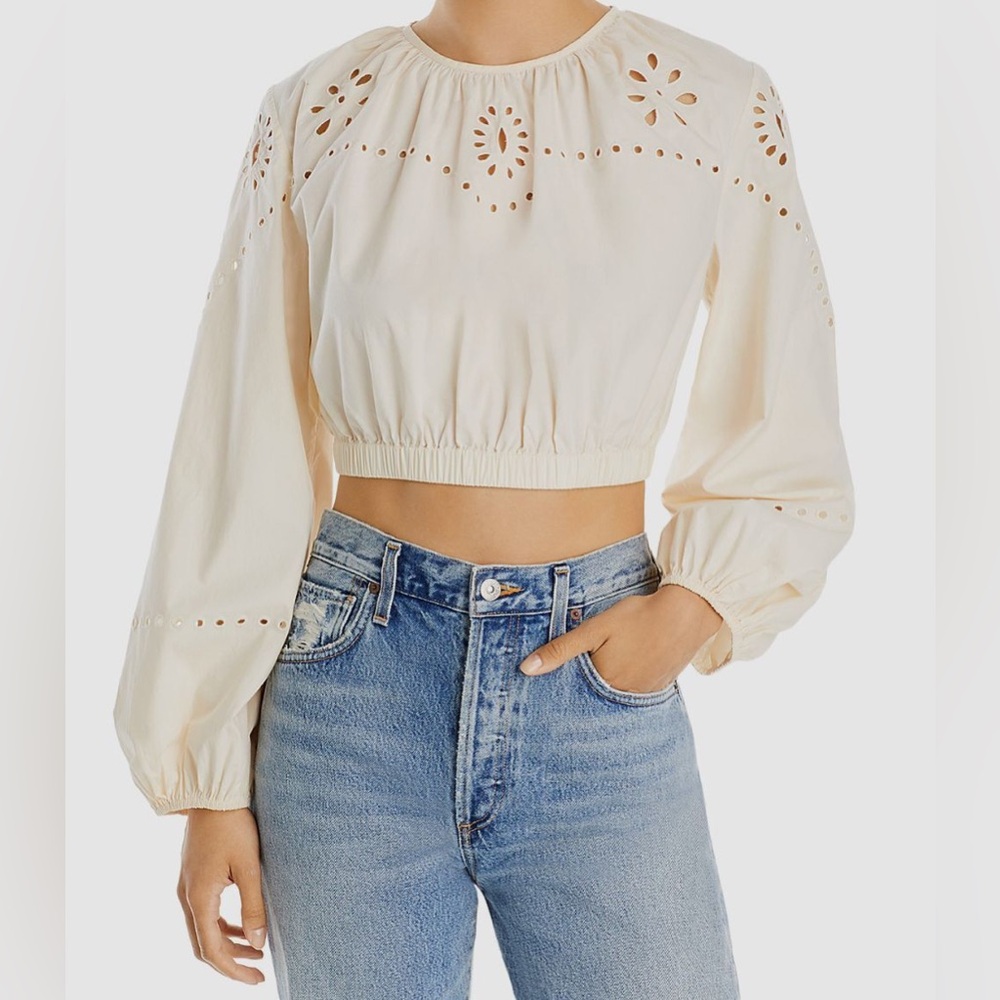 Rhode Women's Adeline Cotton Eyelet Crop Blouse